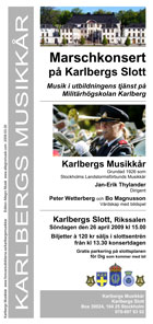 Flyer Marschkonsert Karlbergs Slott den 26 april 2009.
