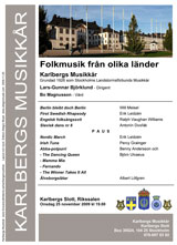 Programblad konsert Karlbergs Musikkår den 25 november 2009.